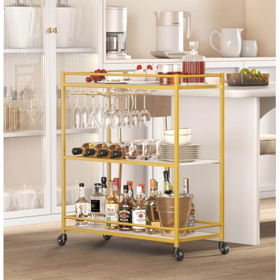 Bar Cart , 3 Tier Wine Rolling Cart With Lockable Wheels