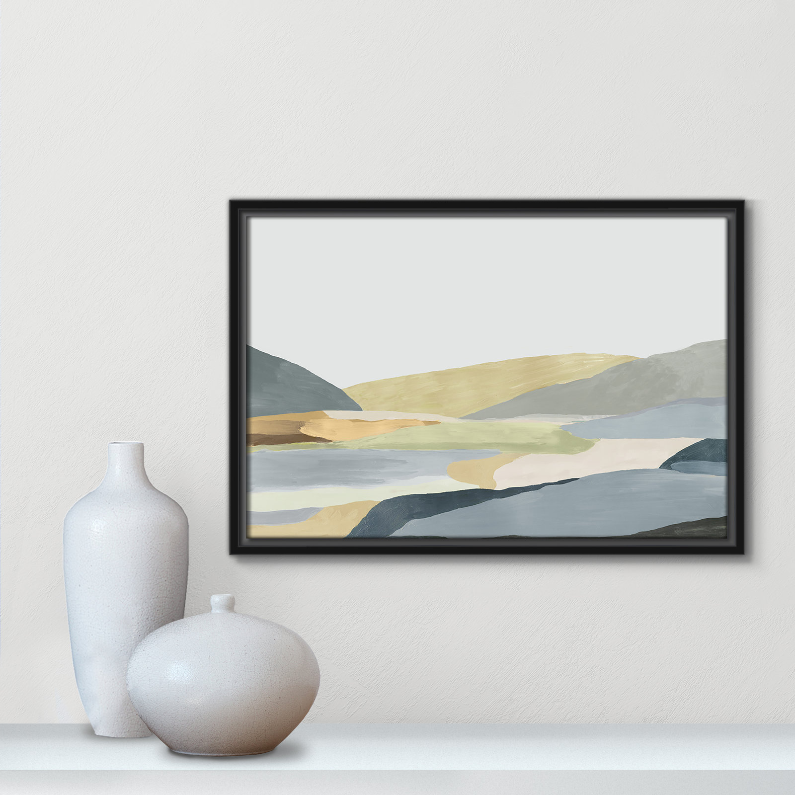 Blair "Warm Hills II" Painting, 13.5" H x 19.5" W x 2" D, Black Canvas