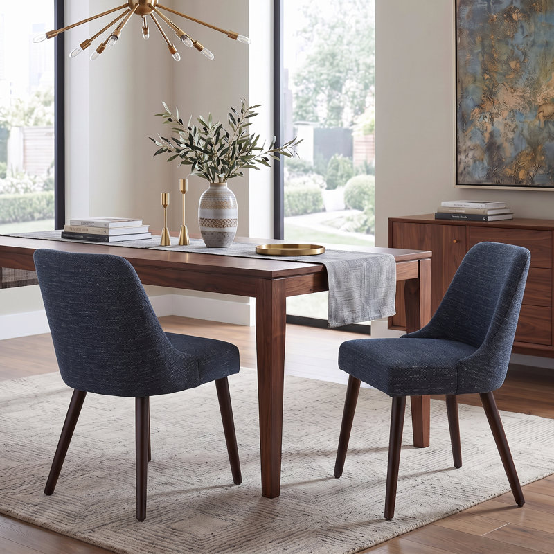Chaise d'appoint rembourrée en bois massif Bremment, Tissu bleu foncé