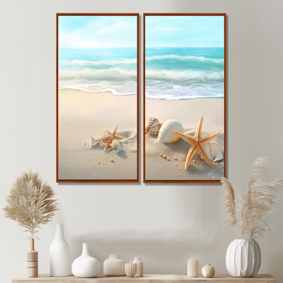 Étoile de mer et coquillages I - décor mural moderne plage 2 panneaux