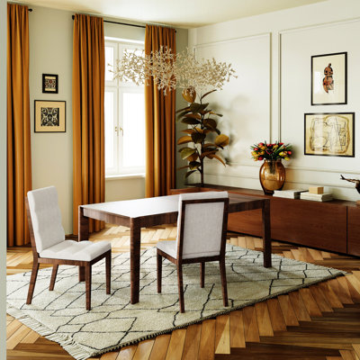Noyer - chaises de salle à manger en bois franc finies de 2, coutures triples, soutien lombaire, taille compacte pour les appartements et revêtement en mélange de lin rembourrage en mousse haute densité, siège ergonomique, moderne