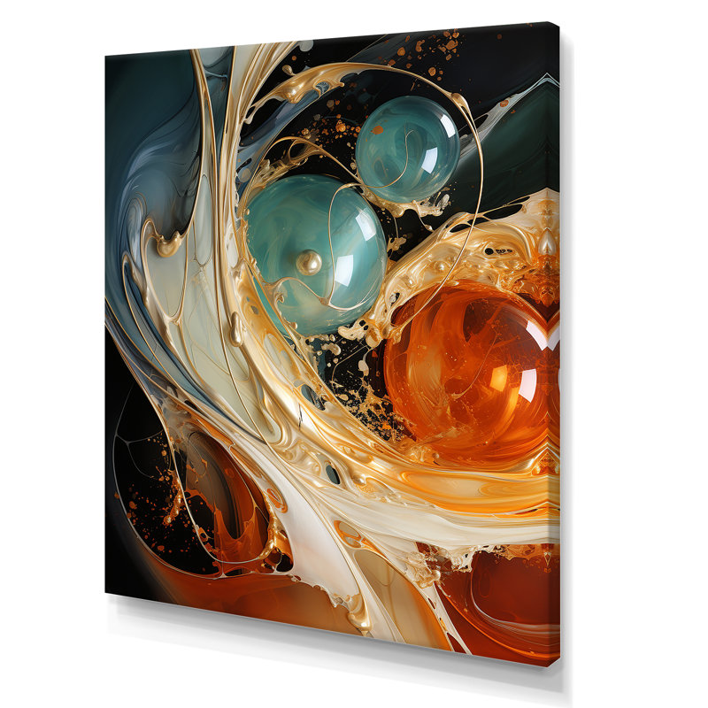 Orange encre tempête V - art mural abstrait, Toile tendue, H 20 po x l 12 po x P 1 po