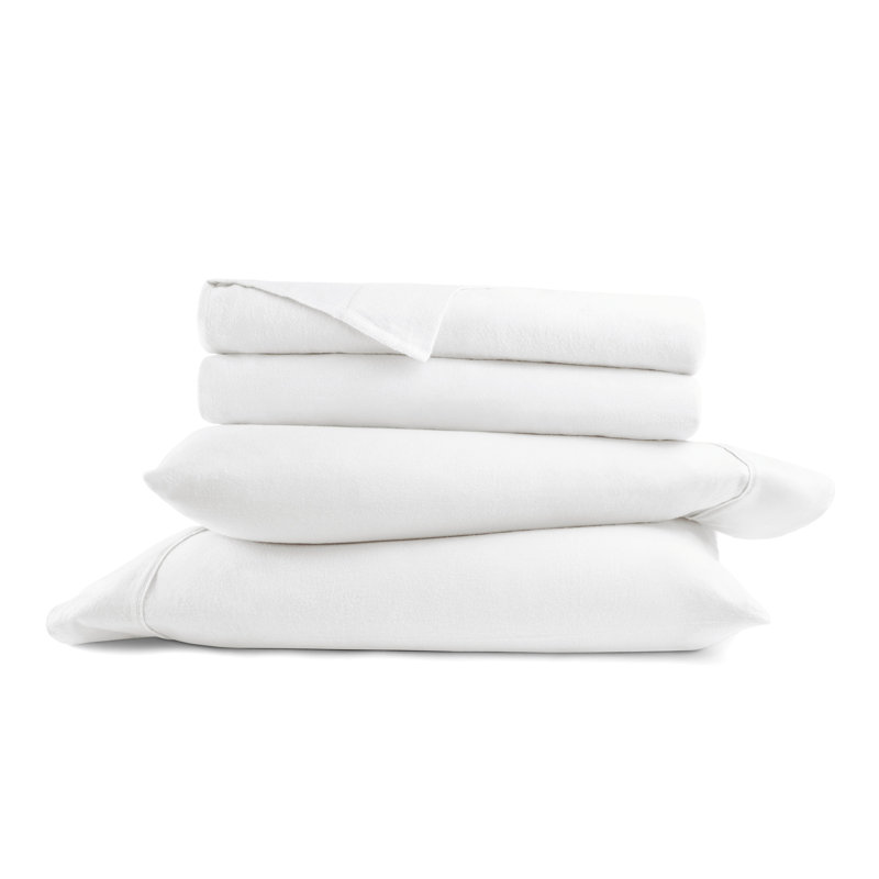 Ensemble de draps en flanelle de coton Rience, Blanc, Très grand