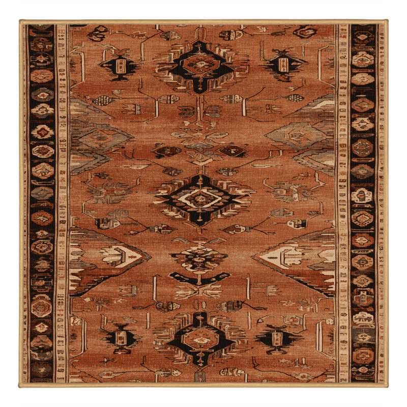 Tapis brun turc lavable à la machine, Carré 8 pi