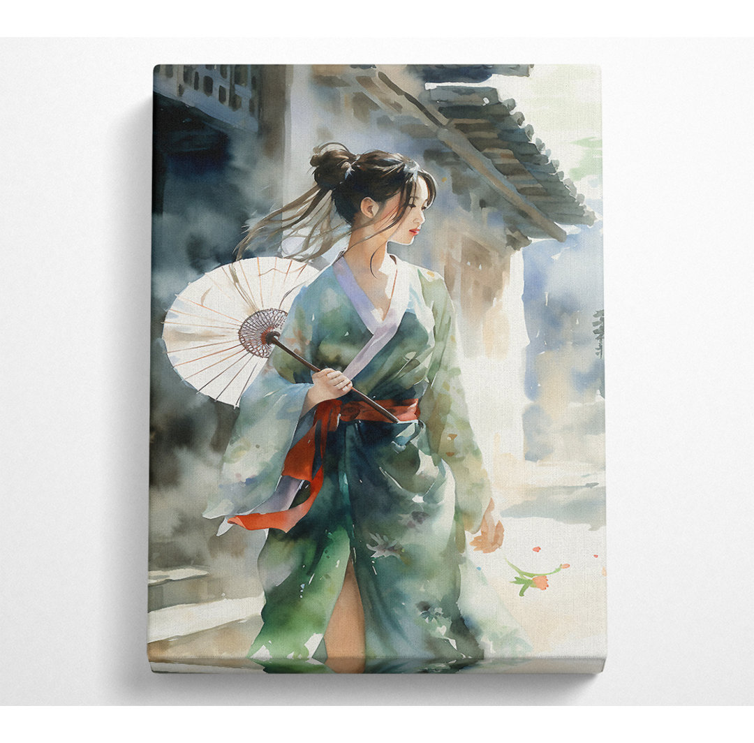 Geisha-Mädchen Aquarell - Kunstdrucke auf Segeltuch