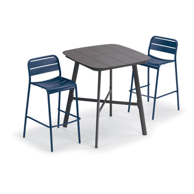 Eiland 36" Square Bar Table -Carbon And 2 Kapri Bar Chairs