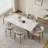 White + Nut-brown Rectangular Sintered Stone + Solid Wood Dining Table-210677397