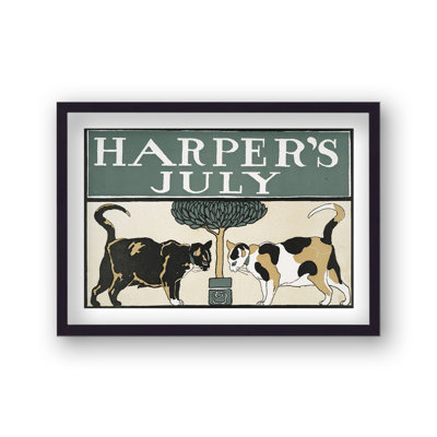 Vintage Harpers Publication Cover Cat 1 Piece Single Picture Frame Wall Art