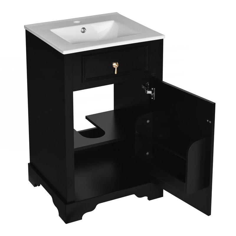 Meuble-lavabo de 20 pouces avec lavabo en céramique, Noir, noir, noir, noir