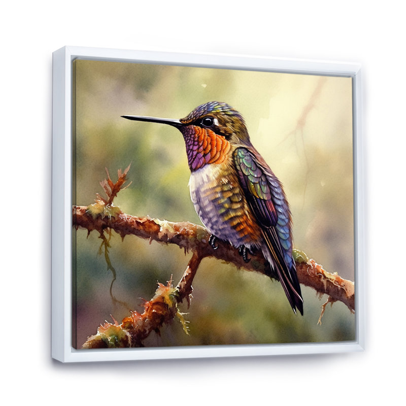 Colibri gracieux III sur toile, Cadre flottant blanc, H 24 po x l 24 po x P 1 po