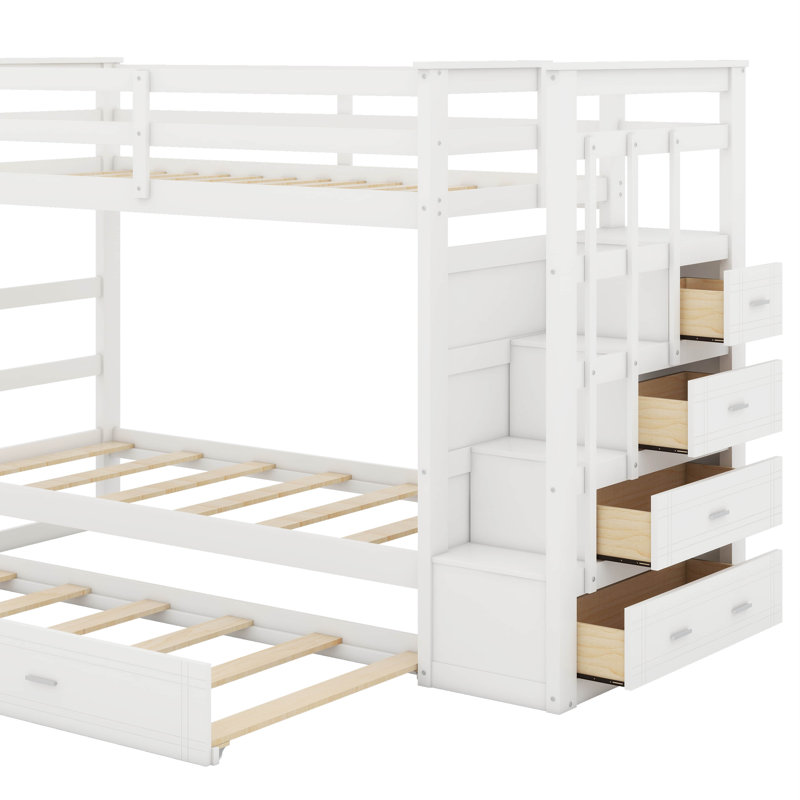 Twin Over Twin Bunk Bed With Trundle, White