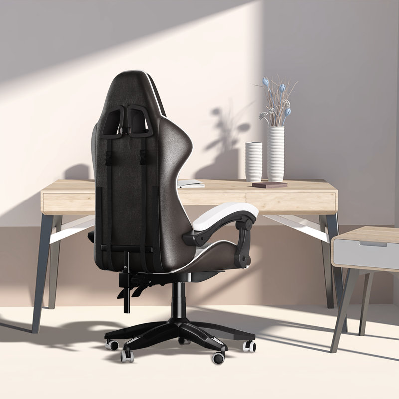 Ergonomic High-back Game Chair with Adjustable Lumbar and headrest support, White/Black