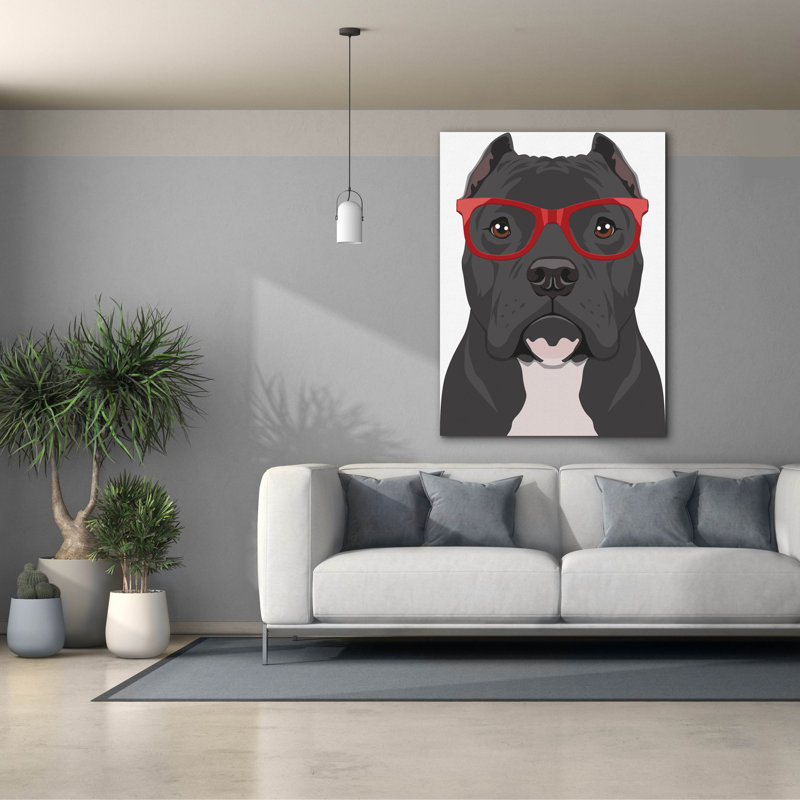 «Pitbull Porter des lunettes de hipster 2» par Furbaby Affiliates, art mural sur toile, H 54 po x l 40 po x P 1,5 po