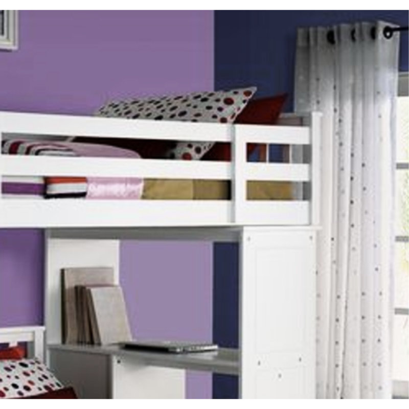Lit mezzanine blanc avec armoire de rangement simple pour chambre fonctionnelle