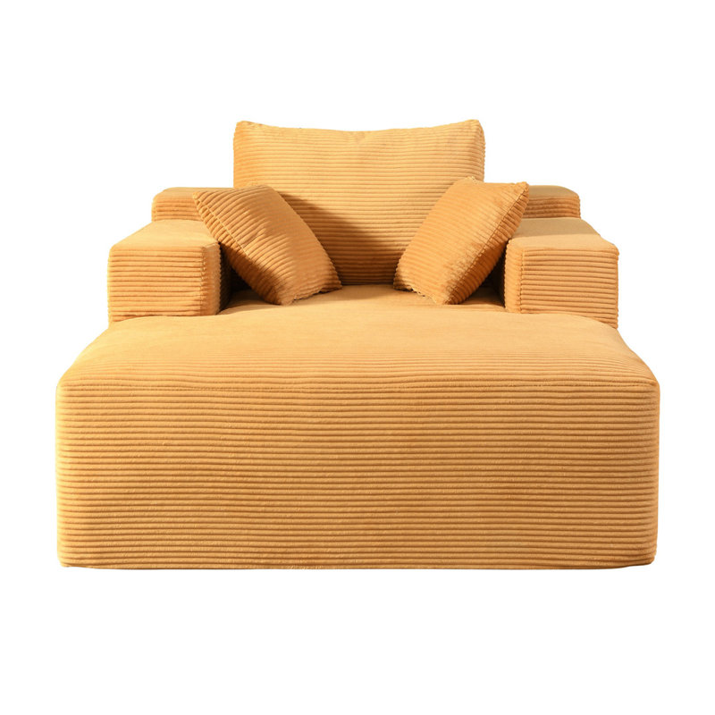 Méridienne convertible pour l'intérieur - surdimensionné en velours côtelé avec accoudoirs larges et coussins décoratifs, fauteuil confortable avec canapé-lit, sans assemblage requis, jaune gingembre