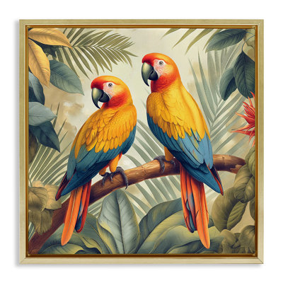 Parrot Duo On Branch Framed Floater Canvas Wall Art By Steve Hunziker