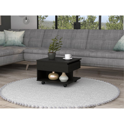 Table basse à plateau relevable H 15,3 po Babel, roulettes, une tablette, noir, salon