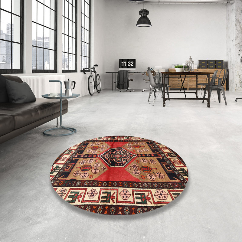 Tapis noir / rouge / beige Southwestern, Rond 6 pi