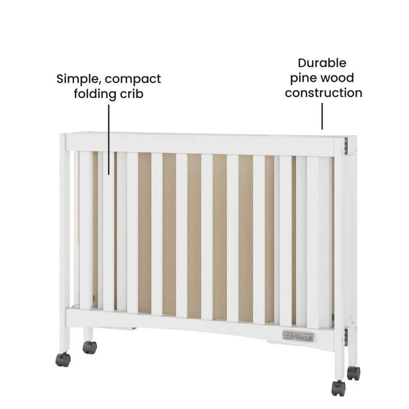 Matte White Pine Wood Mini Folding Crib with Mattress