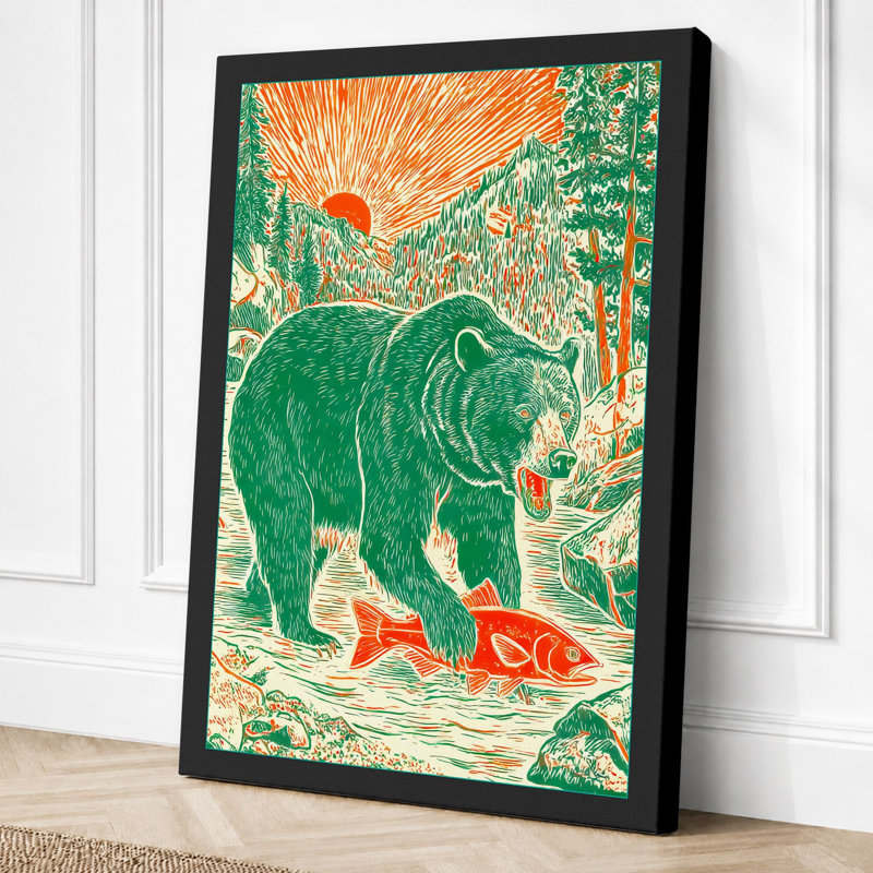Bear In Woodland Rustic - Print, 24x16 - 61.0 x 40.6 cm, Black Border