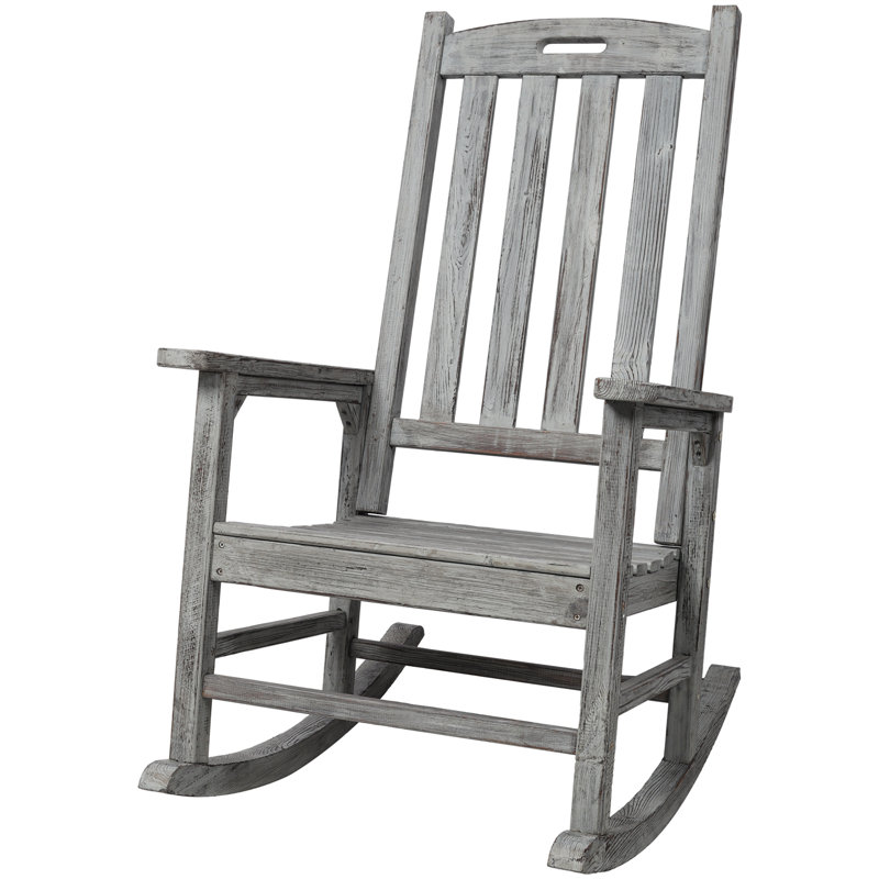 Chaise berçante de patio en bois avec assise large et dossier haut, Gris clair