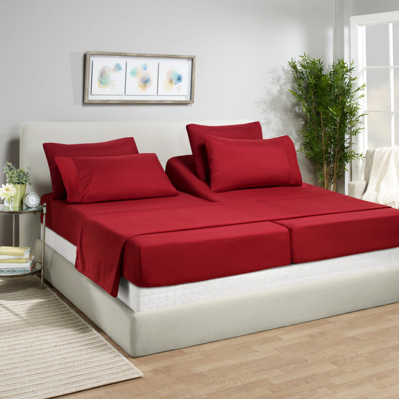 Ensemble de draps luxueux en microfibre, Rouge bourgogne, Très grand californien