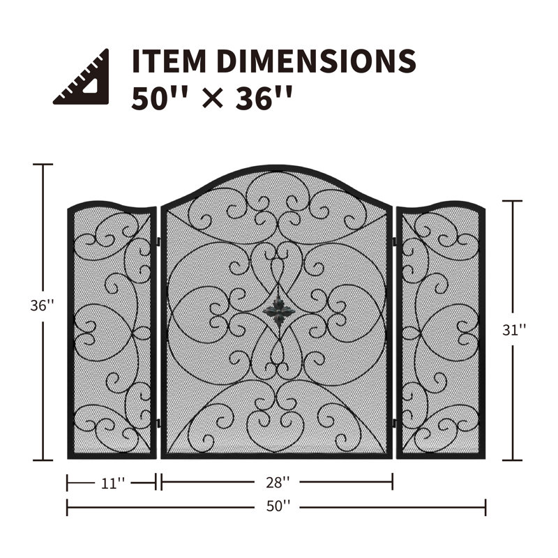 Winston Porter Fireplace Screen 3 Panel Wrought Iron 50"(l) X 36"(h)