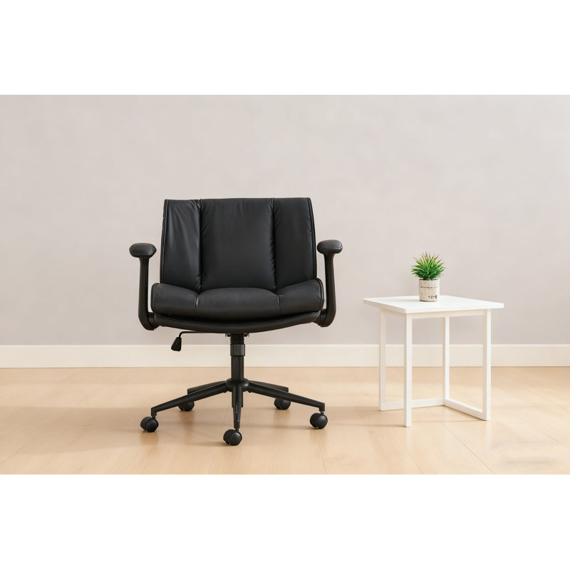 Ergonomic Leather Criss Cross Office Chair - Flip-up Armrests, 360° Swivel, Wide Seat, Silent Casters | Adjustable Height/tilt For Home Office, Vanity (black)