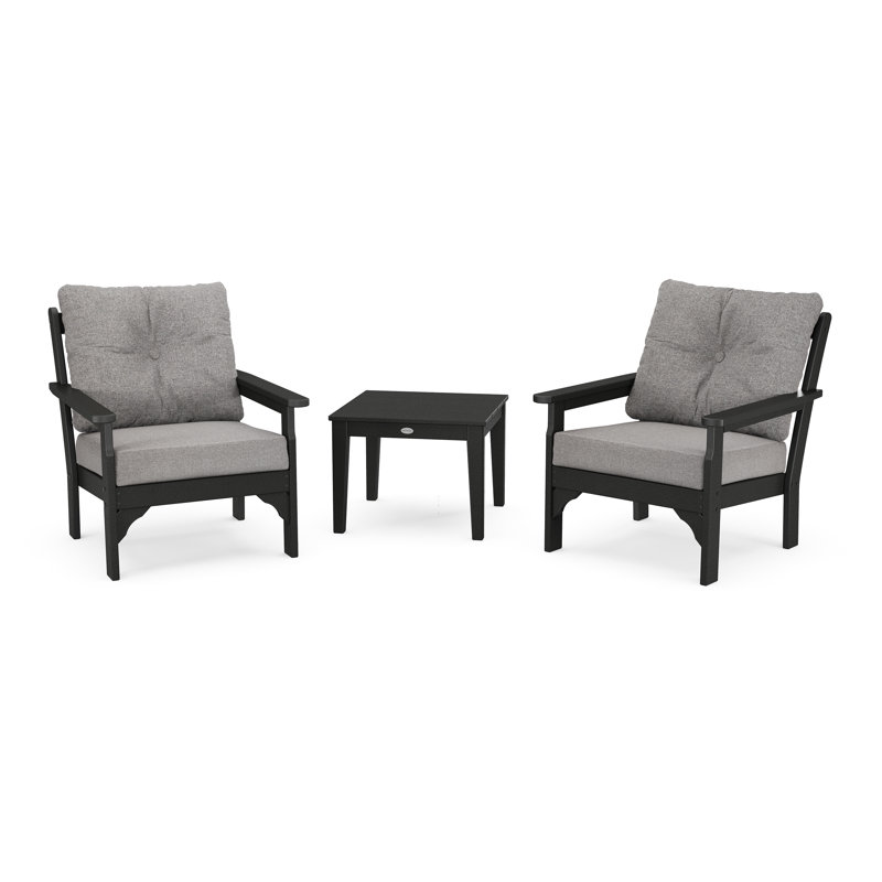 Vineyard 3-Piece Deep Seating Set, Black, Marine Indigo
