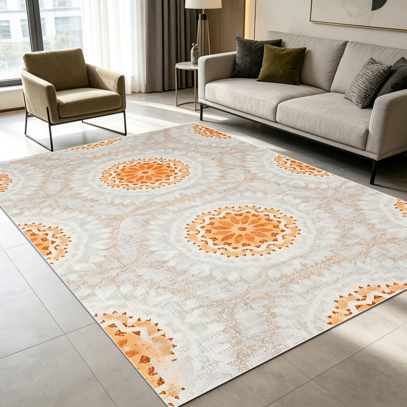 1PC Boho Mandala Floral Medallion area rugs for Living Room, Soft, All seasons, Easy-maintain, Washable Indoor mat, Farmhouse suitable for dining table, bedroom, entryway, backyard, patio, home office, Home Decor, Outdoor Decor.