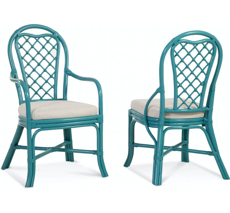Trellis Dining Arm Chair, White Performance Fabric; 0851-94, Coffee