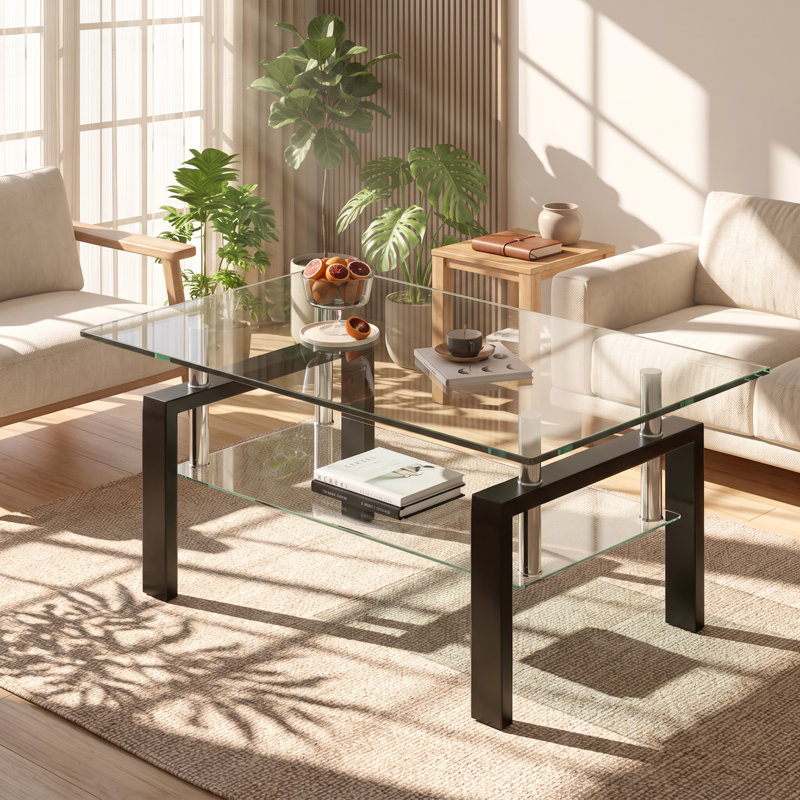 Table basse 2 niveaux en verre trempé Clarissa 39,37 po x P 23,62 po x H 17,32 po Clarissa