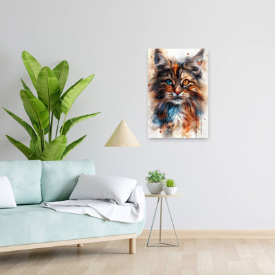 Colorful Heterochromia Cat Contemporary Cat Wall Art Print 1 Piece Wrapped Canvas Wall Art