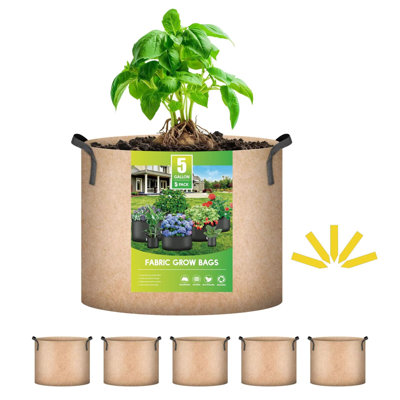 iPower 5 Gallon 5 Pack Plant Grow Bags Thickened Nonwoven Aeration Fabric Pots Heavy Duty Durable Container, Strap Handles for Garden