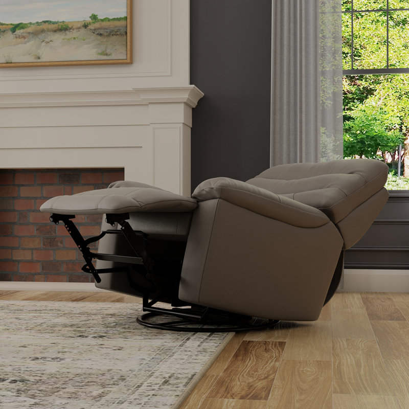 Global Home Swivel Glider Recliner With Manual Footrest In Oslo Sky, Light Gray