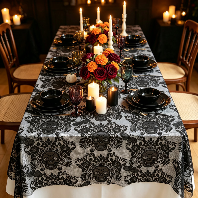 Nappe d'Halloween crâne en dentelle