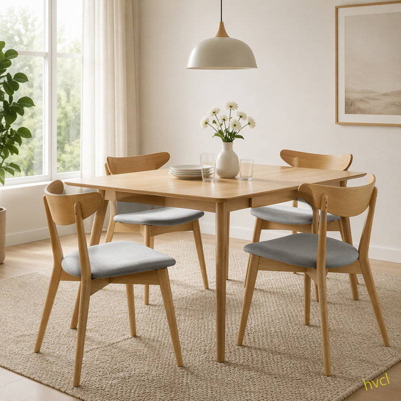 Ensemble de 2 chaises rétro en bois d'hévéa avec dossier ergonomique et coussins moelleux, Gris clair, Brun