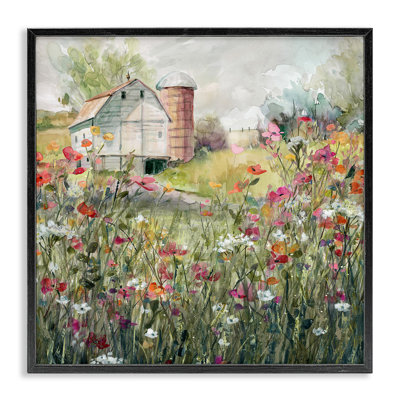 Vibrant Meadow & Barn Black Framed Giclee Art by Carol Robinson
