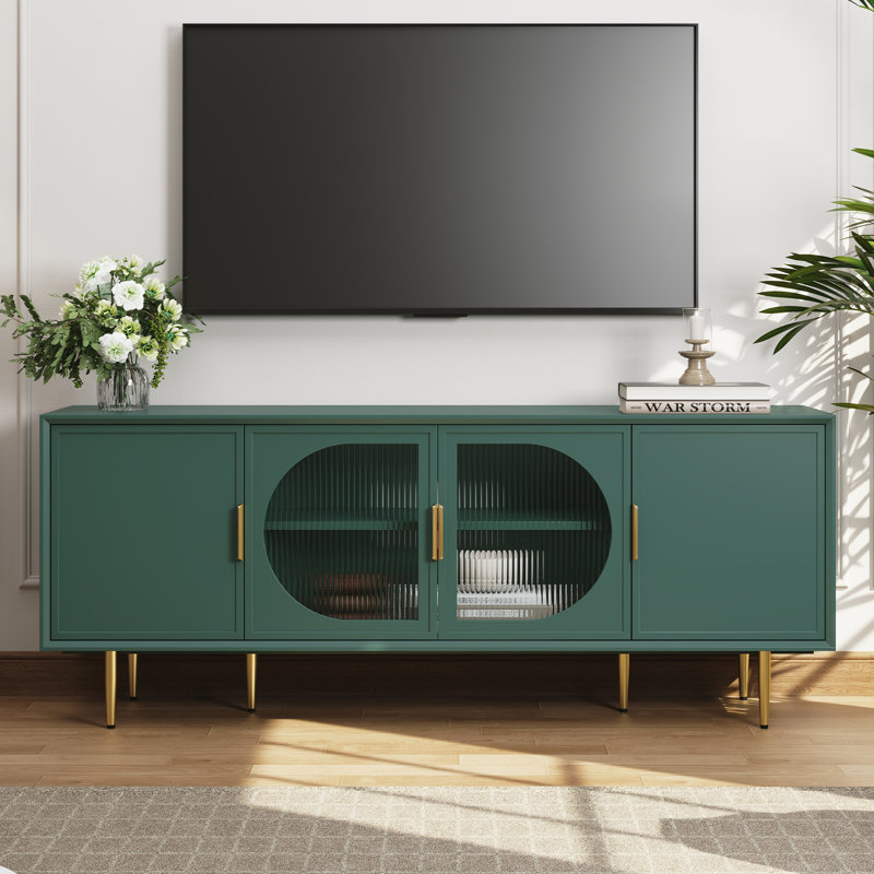 66" Modern TV Stand Media, Console Cabinet for TVs Up to 75", Entertainment Center with Storage for Living Room, Green