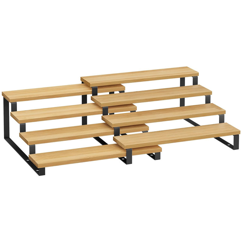 4-Tier Bamboo & Metal Spice Rack - Bamboo Spice Rack, Kitchen Spice Shelf, Spice Jar Holder, Countertop Spice Rack, and Multi Layer Spice Rack