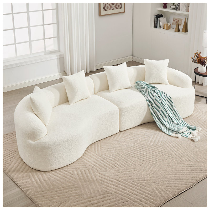 Canapé modulaire incurvé 110 po en chenille avec mousse à haute densité pour salon et appartement, Beige
