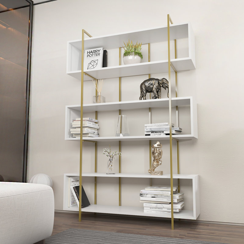 Bruti 180cm H x 120cm W Bookcase, White, Gold