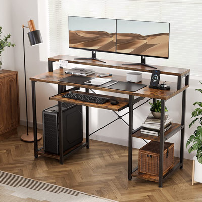 Modern Home Office Computer Writing Study Desk with Storage Shelves and Keyboard Tray