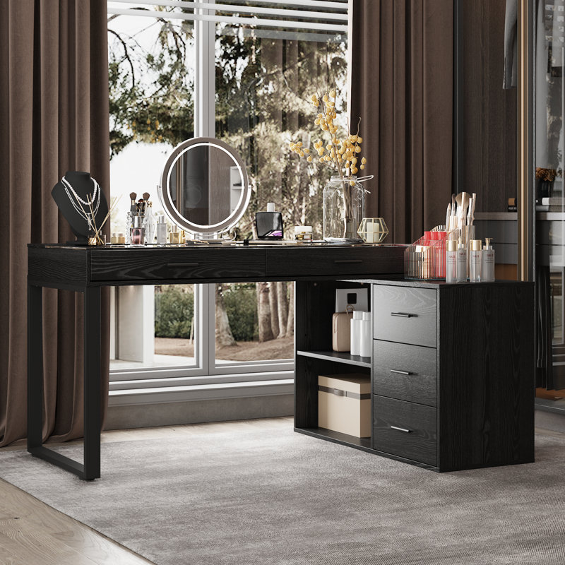 Makeup Vanity Table With Extendable Side Cabinet