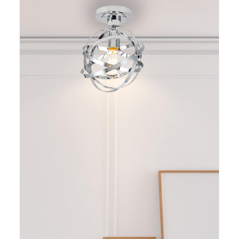 Cresswell 10"W Colton Orbit 1-Light Chrome Elliptical Rings Semi-Flushmount Orb Light Fixture