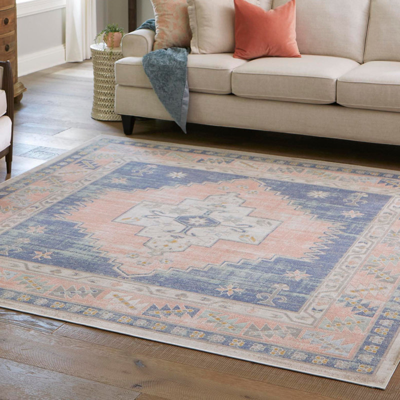 Tapis oriental bleu Shauntrelle, Carré 5 pi 3 po