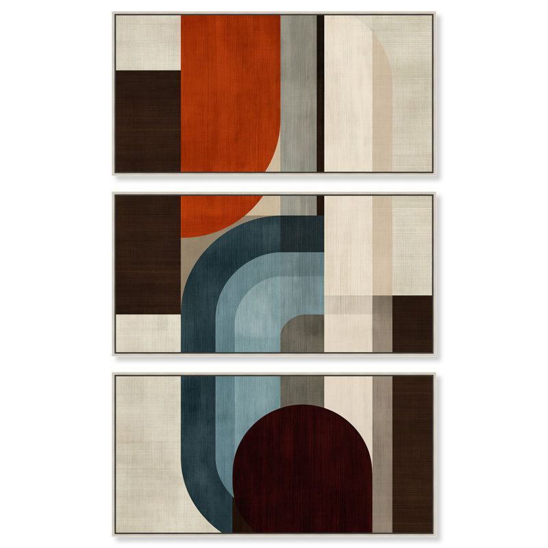 Ensemble de décoration murale pour bureau « Midcentury Echo III » avec toile encadrée, par Art Remedy, cadre argenté, 40 x 20 pouces.
