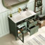 Meuble-lavabo de salle de bain 35,6 po Mid-Century avec verre à motif et bande lumineuse à capteur de mouvement, meuble-lavabo sur pied Farmhouse-1187676264