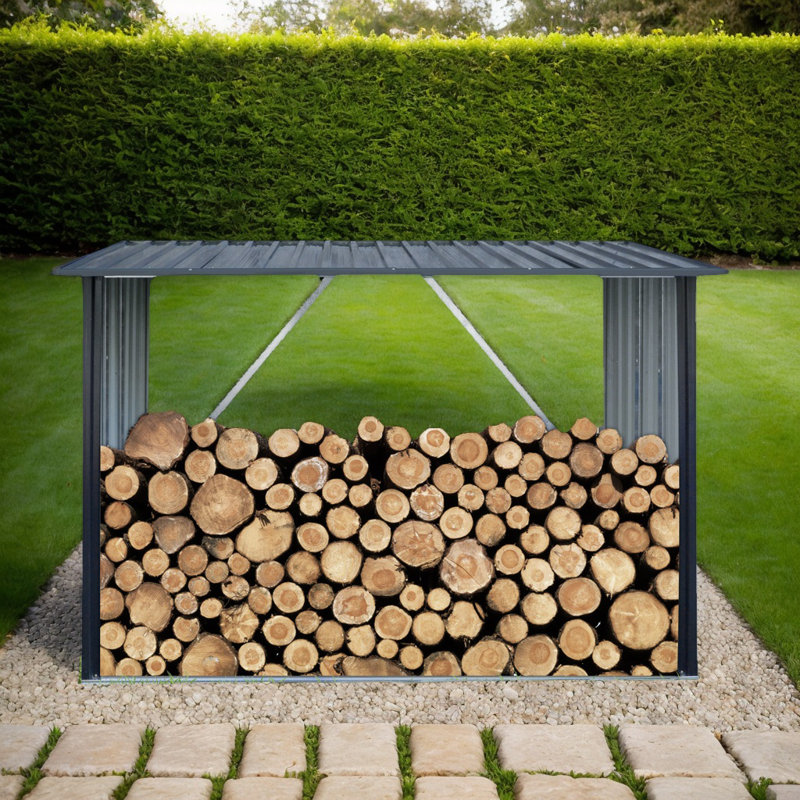 Outdoor Meta Firewood Rack ,Open Wood Shed For Firewood, Pellet, Or Lumber Storage, 60.75" H x 85.5" W x 35.25" D