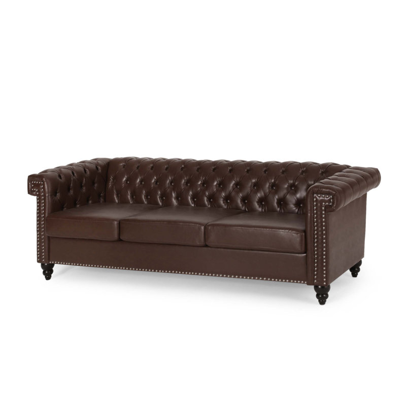 Canapé Chesterfield Sione, Simili cuir brun foncé